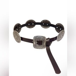 Brown Leather Western Concho Belt with Silver-Tone Buckle